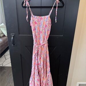 Floral Pink Tie-Shoulder Maxi Dress